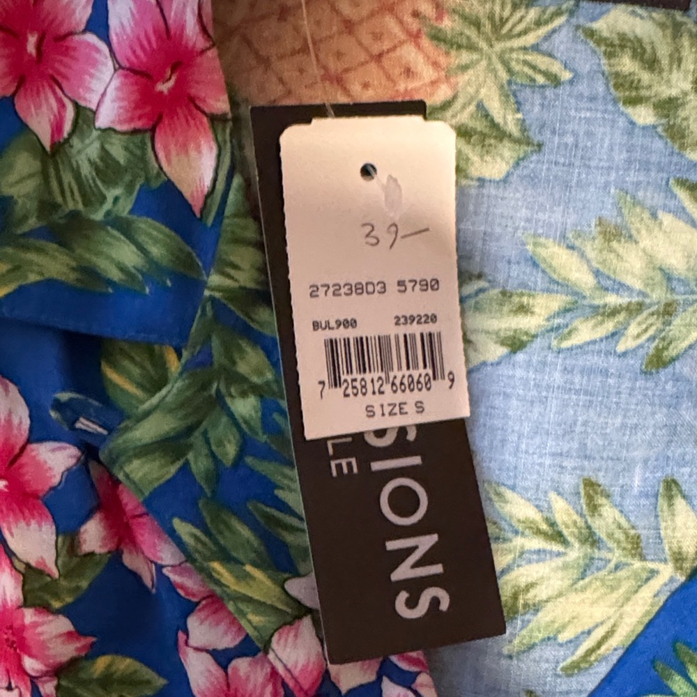 Impressions Tropical Blue Shirt with Pink and Orange Accents - Picture 3 of 4